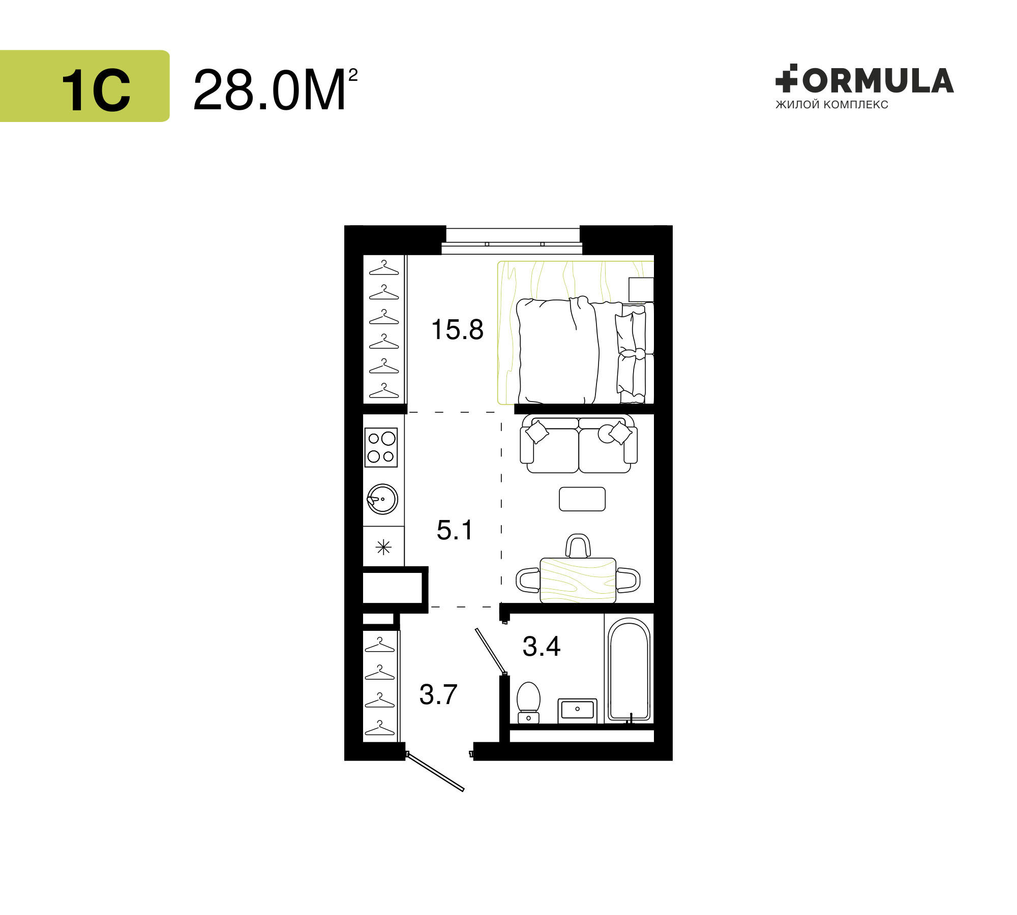 Формула | Планировка 2 | 1 студия / 28 м2