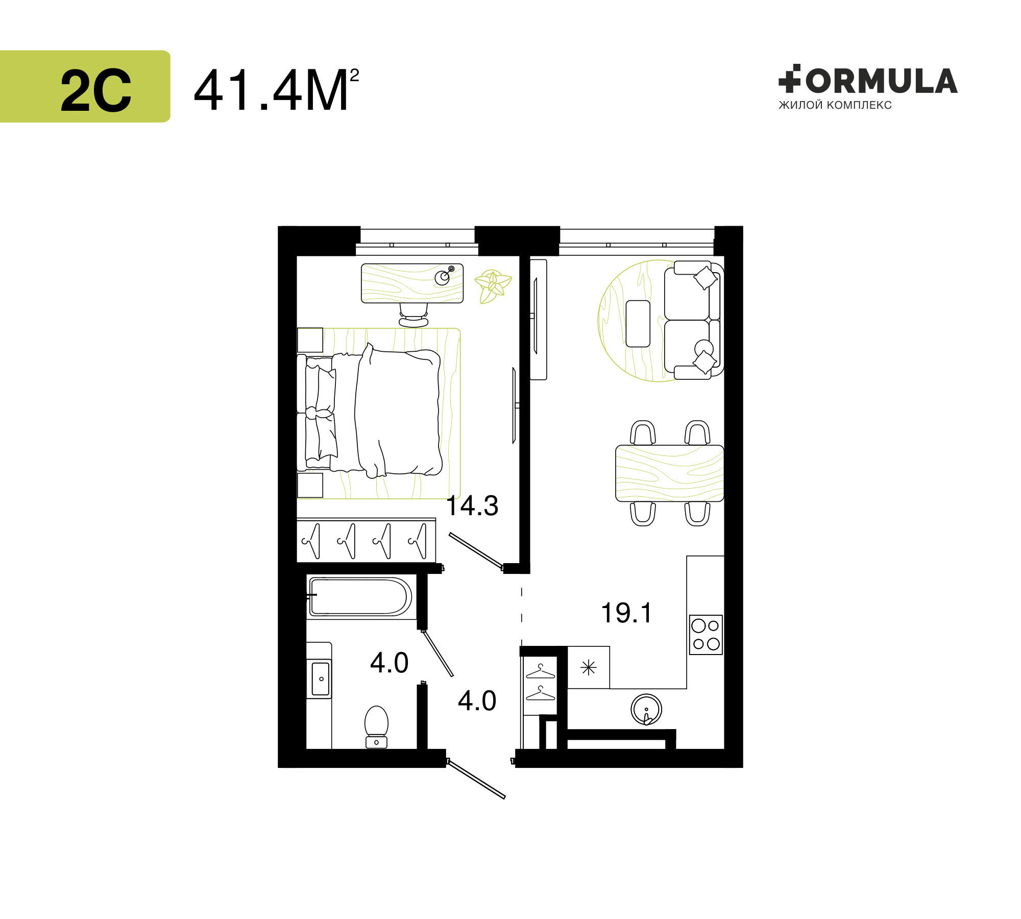 Формула | Планировка 12 | 2 студия / 41,4 м2